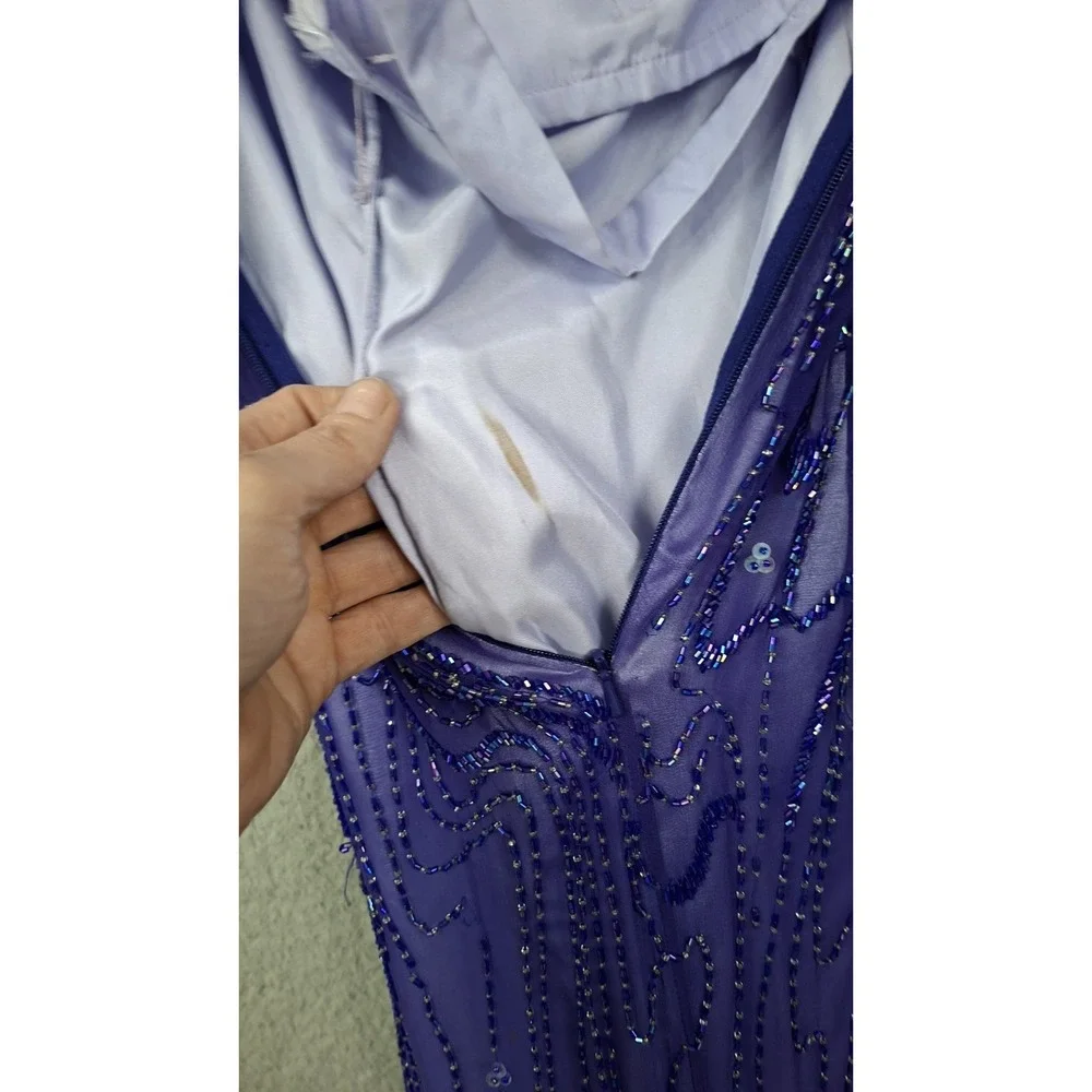 Vtg Alyce Designs Dress Strapless 2 Purple Ombre Beaded Silk Maxi Gown Y2K Fairy